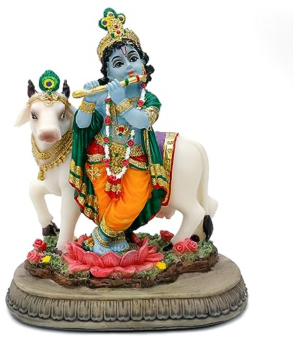 alikiki Hinduisk gud Lord Krishna staty - 5,7 tum H Indien Idol Krishna skulptur gåvor för indiska vänner familj man kvinna Pooja Murti objekt altare meditation yoga andlig dekor