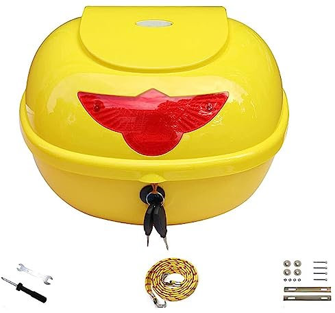 PERTID Motorrad Roller Top Case, Große Kapazität Heckbox Helmkoffer Mit Rote Reflektor/Rückenlehne Aufbewahrungskoffer Für Roller, Motorrad, Scooter, Mofa, Quad