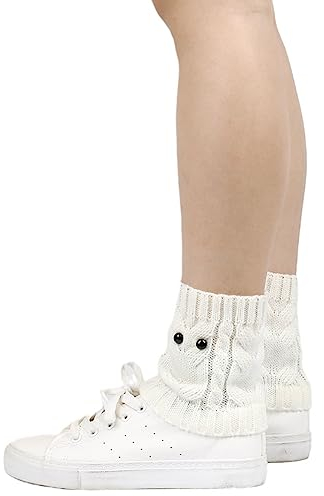 SHTGOI Damen Beinstulpen Knöchelwärmer Gestrickte BeinwäRmer Stulpen Kurz fußlose Beinsocken Winter Stricken Stulpen Eule Beinlinge Wolle BeinwäRmer Leg Warmers für Damen Mädchen 2 Paar Weiß