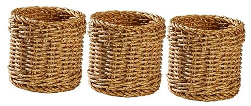 STOBOK 3pcs Box Round Imitation Rattan Pen Basket Multi-purpose Tray for Desktop Tv Controller Organizer for Desk Organization and Makeup Brush Storage