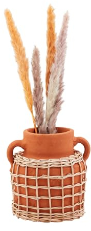 Mud Pie Große Terrakotta-Rattan-Vase; 18 x 15 cm Durchmesser