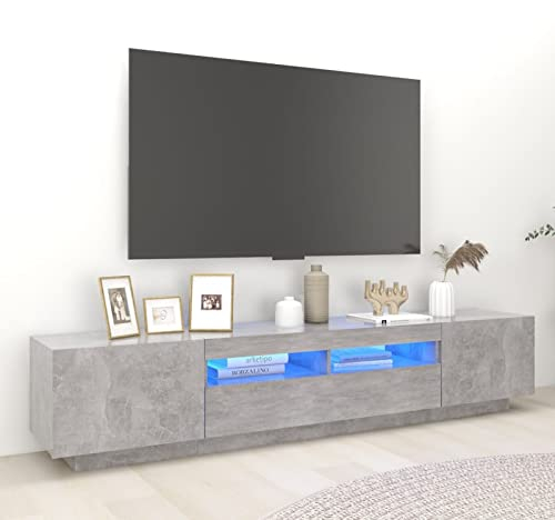 ARKEM TV-Schrank mit Leuchten Betongrau 200x35x40 cm Fernseher Schrank Eckkommode FüR Tv HiFi Schrank