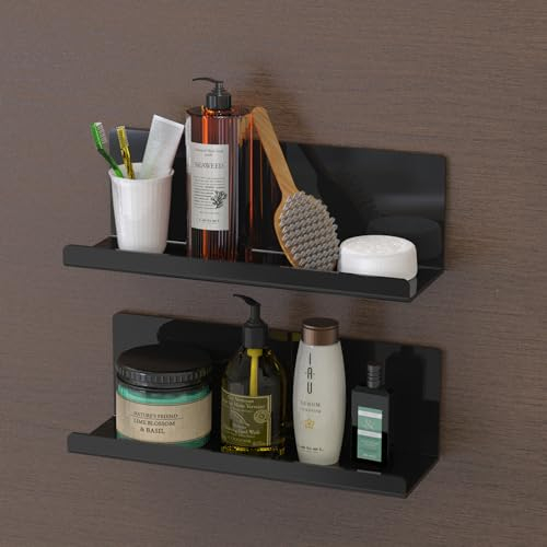 Toski 2pz Estanterias de Pared, Estante Pared montados en la, Estantes Ducha para, flotantes, Autoadhesivo,acrílico, Negro