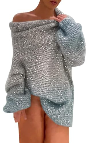 ORANDESIGNE Donna Cardigan Paillettes Morbido Cappotto in Maglia Grossa con Scollo a V Manica Lunga Bolero Maglione Casual Elegante Autunno Invernale Top Giacca Aperto Calda D Grigio XL