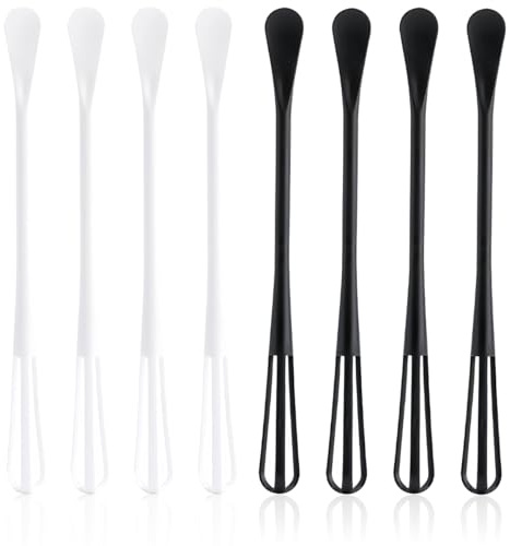 8 PCS Multifunctional Mini Whisk Mini Spoon Small Whisks 2 in 1 Whisk Utensil Mini Sugar Spoon Silcone Whisks Set Non Scratch Coated Kitchen Whisks for Cooking Blending, Baking, Beating