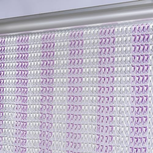 Gluwoer Aluminium Chain Curtain 100 x 210cm Metal Door Fly Screens Insect Control Curtain for Doorways (Silver & Purple)