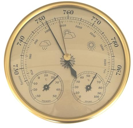 OnIUeZky 3 in 1 Barometer Innenräumen 5 Zoll In Dia Metal -Barometer -Thermometer Hygrometer Goldenes Wetter Barometer mit Temperaturfeuchtigkeit Wetterstation für Innen im Freien 1PC