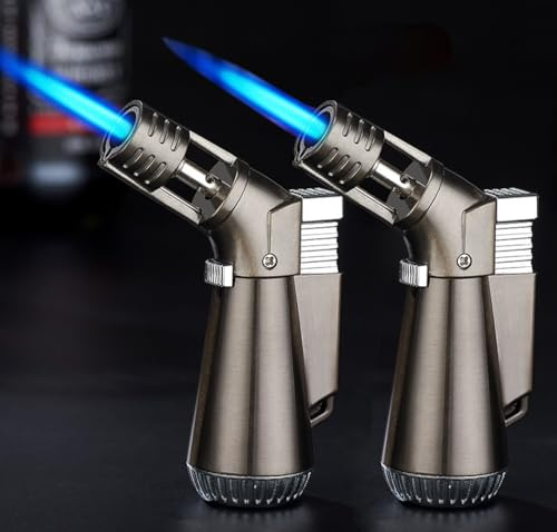 Lot de 2 briquets au butane culinaire - Torche au butane rechargeable - Torche au butane portable rechargeable - Torche réglable pour bougie/camping/pâtisserie/soudage à la maison, barbecue (sans
