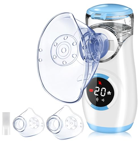 Wholede Aerosol Portatile Silenzioso Digitaler - Ricaricabile Macchina Aerosol per Adulti e Bambini, Nebulizzatore Portatile con 2 Maschere e Boccaglio per Uso Domestico e in Viaggio