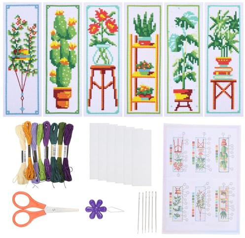 ORIGACH 6 Stück Anlage Kreuzstich Lesezeichen Set für Anfänger | 11CT Kreuzstich Set mit Anleitung Vorgedruckt, Vorgedruckt Sticken Lesezeichen-Set für Erwachsene Buch-Liebhaber