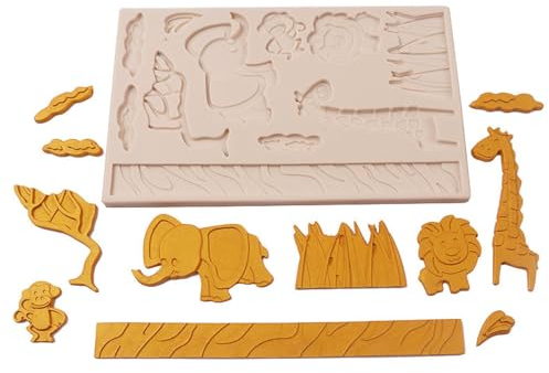Silikonformen, Backformen, 19 x 11,8 x 0,7 cm, Affe, Löwe, Elefant, Giraffe, Tier, Silikon-Backform, Schokolade, Cupcake, Backform, Fondant, Kuchendekorationswerkzeuge