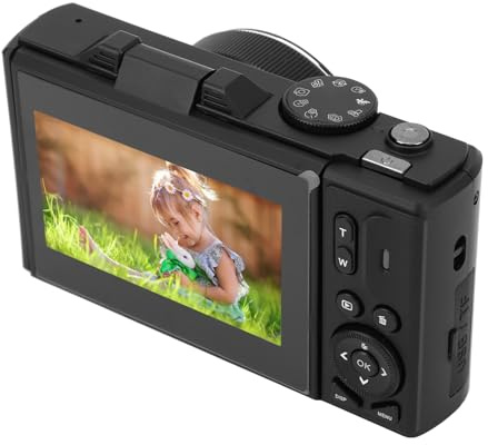 4K Digitalkamera mit 3 Zoll Klappbildschirm für Fotografie, 18 Fach Zoom Autofokus Vlogging Kamera, 64 MP Videokameras, Retro Kamera Webcam für Reisefotografie Vlogging (Black)