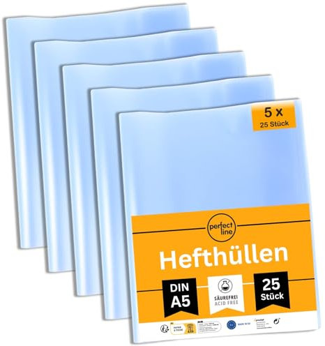 perfect line 125 häftapparater DIN-A5 transparent, häftkuvert, transparenta och korniga, häftskydd av återvinningsbar polypropen (PP) (5 uppsättningar (5 x 25 st.)