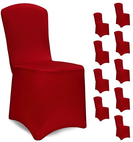 DETEX® Stuhlhussen 10er Set Rot ÖKO-TEX® Zertifiziert Stretch 30°C Waschbar Weihnachten Stuhlbezug Hussen für Stühle Bezug Überzug Überwurf Überzieher