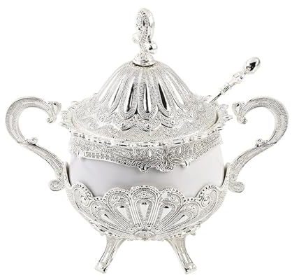 LVUNZJCA Sucrier Sucrier Sucrier Porte-Sucrier avec Cuillère À Sucre Et Couvercle pour la Cuisine et la Maison(Silver)