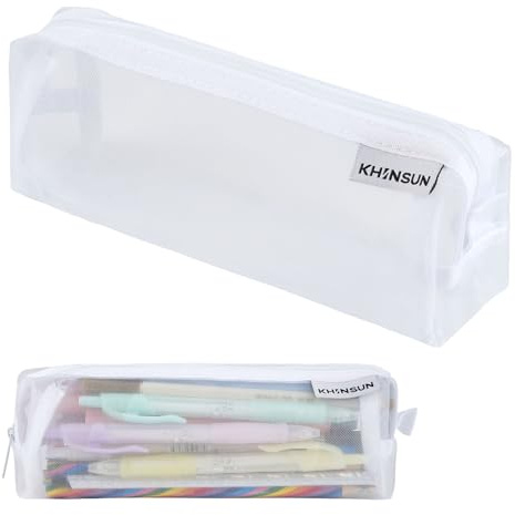 Deepton Transparente Federmäppchen, 19 cm Nylon Mäppchen für Mädchen Teenager, Klein Federtasche Stiftetasche Stiftemappe Pencil Case Schulmäppchen für Schule, Büro - Weiß