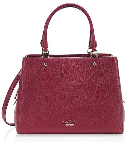 kate spade new york Women's Leila Pebbled Leather Medium Triple Compartment Satchel Shoulder Bag, BlackBerry Preserves, One Size