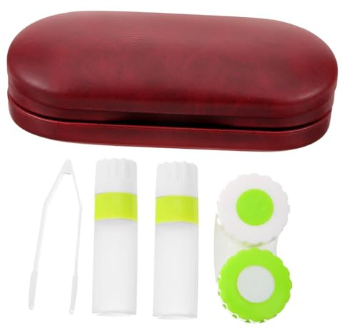 FRCOLOR Portable Hard Shell Glasses Case for Lenses and Eyeglasses Double Layer Design for Travel and Home Use Red