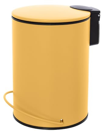 Inbagno Pattumiera bagno in acciaio giallo opaco con coperchio soft-close, secchio estraibili e apertura a pedale, capienza 3 litri, SPRING
