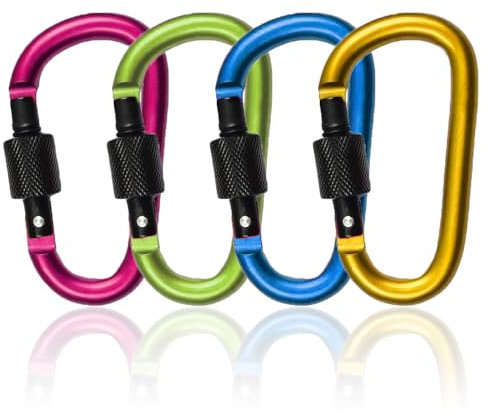 4 Pcs Locking Carabiner, Aluminum Alloy D-Ring Carabiners Key Chain Clip Hook for Outdoor, Camping, Hiking, Traveling, Fishing, Backpack(Colorful)