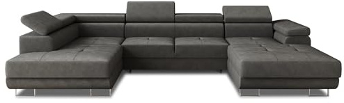 Sofnet Wohnlandschaft Caris U mit Schlaffunktion und einstellbare Kopfstützen, Ecksofa mit Zwei Bettkästen, Couch, Sofa, Bettsofa (Graphit (Kronos 22), Ecksofa Rechts)