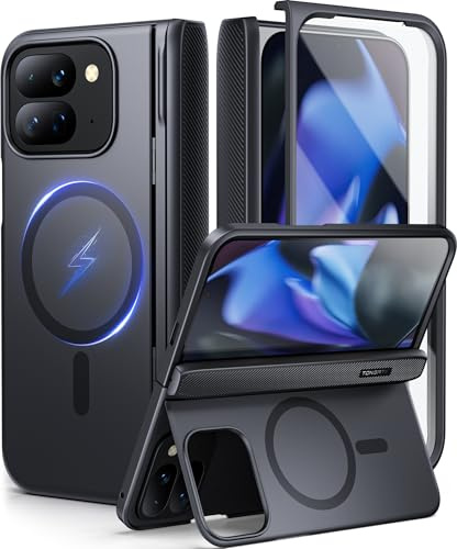 Tongate Magnetic for Pixel 9 Pro Fold Case with Stand, [Compatible with MagSafe] Rugged Google 9Pro Fold Phone Case Built in Screen Protector & Hinge Protection for Google Pixel Fold 2 2024 8, Black