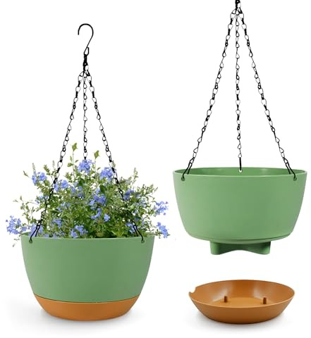 IHONYI 2 Pack Selbstbewässernde Blumenampel Hängend Außen & Innen | 21cm Hängetopf mit Ketten für Garten/Wohnzimmer/Balkon
