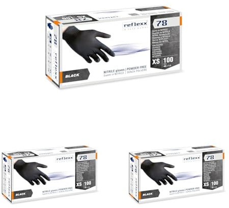 Reflexx R78, Guanti in Nitrile Neri senza Polvere Gr 4, 100 Pezzi, Nero taglia L (Confezione da 3)
