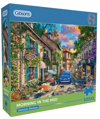 Gibsons Morning in the Med 500XL Piece Jigsaw Puzzle for Adults – Mediterranean Nostalgia by Dominic Davison – Extra Large Pieces for Easy Handling – Premium British Gift Premium