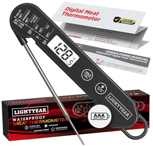 Lightyear Meat Thermometer | Instant Read Cooking Thermometer for Grilling, Roasting & BBQ, Built-in Magnet, IP65 Waterproof, Food-Grade Stainless Steel Temperature Probe