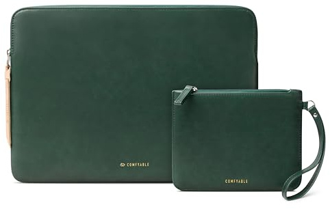 Comfyable Leather Laptop Sleeve with Accessory Pouch Compatible with 16 Inch MacBook Pro M4 2024 & 15 Inch MacBook Air M4 2025 (Loose Fit) M3 2024 A3114 M2 2023, Midnight Green