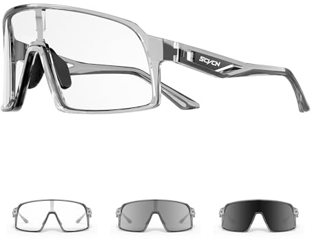 SCVCN Fahrradbrille Selbsttönend für Herren photochrome Sport Sonnenbrille Damen Klar Rennrad Brille TR90 Rahmen Schnelle Radfahren MTB Radbrille mit UV400 Schutz Sportbrille für Laufen Fahren S325