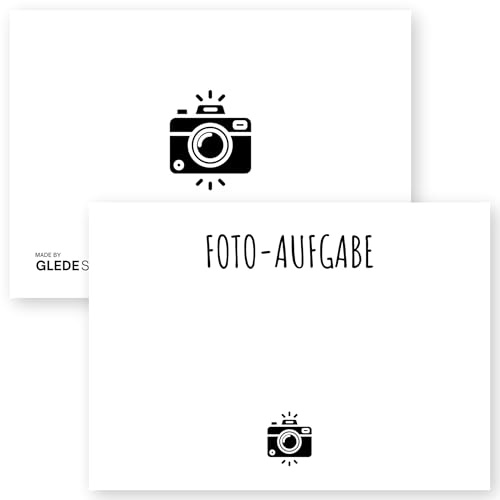 GLEDESTUND® Fotoaufgaben Blanko – 50 Karten zum selber gestalten – Perfekt für Hochzeiten, Geburtstage, JGAs und viele weitere Anlässe, inkl. Anleitung zum Aufstellen