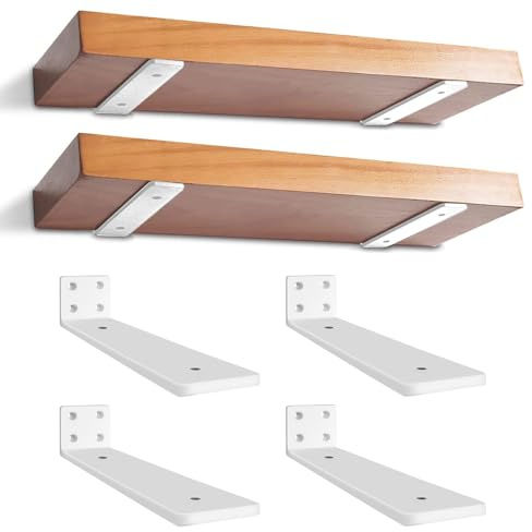 4 Stück Schwebende Regalhalterungen, 30cm Schwimmende Regalhalterung Regalwinkel, Schwerlast Regalwinkel, Metallwandhalterungen für die Wandmontage, Weiß