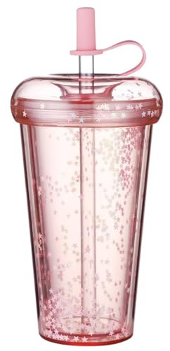 Hintyne Vaso de doble pared con purpurina 420 ml (14, 2 oz) con tapa y pajita aislante y seguro a prueba de fugas portátil con pajita tapa (estilo 1)