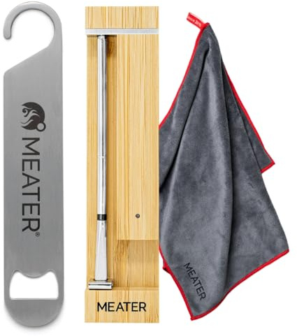 MEATER Pro Bundle: Smartes kabelloses Fleischthermometer mit integriertem WLAN, Mikrofasertuch in limitierter Auflage und Flaschenöffner | Hohe Reichweite zum Grillen, Räuchern, Braten und BBQ