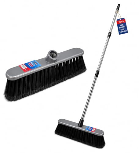 Soft Bristle Broom with 1.2M Long Handle Stainless Steel – Indoor Sweeping Brush for Tile, Wood, Laminate Floor– Lightweight Broom for Home, Kitchen, Patio Garden and Office Cleaning - By Best House