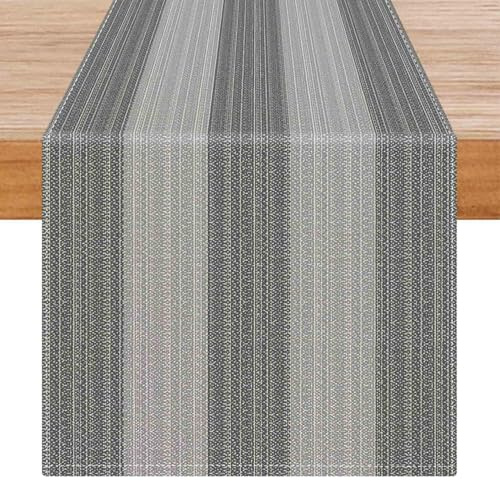 Avalune Tischläufer Modern Grau Streifen Herbst Landhausstil Vintage Leinenoptik Läufer Tisch Abwaschbar Outdoor Sommer Winter Tischdeko für Esstisch Party Drinnen Urlaub Deko 40x140 cm