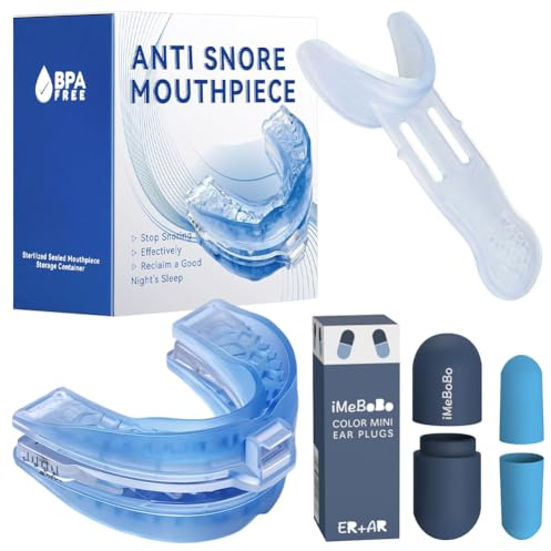 Férula antirronquidos, férula antirronquidos con tapones para los oídos, eficaz férula antirronquidos, lavable y reutilizable, boquilla antironquidos, evita ronquidos
