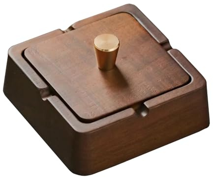 Holz Aschenbecher mit Deckel und Herausnehmbare Edelstahl Auskleidung