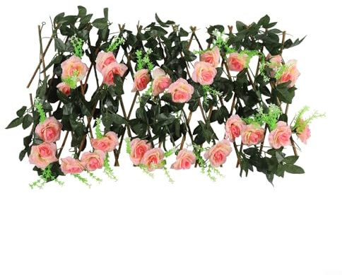 Eawfgtuw Clôture murale artificielle avec feuilles vertes de vigne - Clôture télescopique en bois pour balcon, jardin, protection contre l'intimité, treillis extensible (blanc cassé)