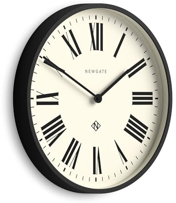 NEWGATE® Italian wall clock | Large modern round clock | 45cm | Black | Roman numeral dial | Ideal for kitchen, living room or office