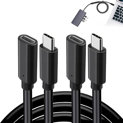 USB C Extension Cable 0.5m, 2PCS Type C 3.1 Extender, Supports 100W Fast Charge & Sync 1GB/s Data Transfer 4K@60Hz Video Display Lead, Compatible with Switch iPhone 16/15 iPad Pro XPS Galaxy S22/S21