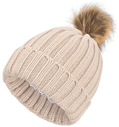 SGQTZDZQ Ladies Satin Lined Beanie, Thermal Silk Lined Beanie Hats for Women, Slouchy Knit Pom Pom Winter Hats for Women Girls