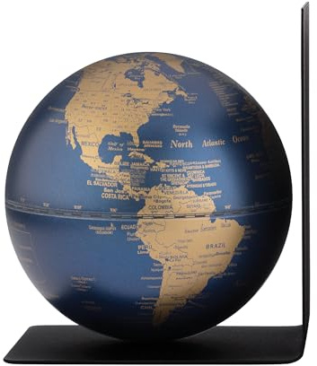 TROIKA Globus mit Buchstütze aus Metall BOOKGLOBE SINGLE magnetischer Globus mit 13 cm Durchmesser Kunststoff und Metall mit matter dunkelblau und goldfarbener Oberfläche Troika Original