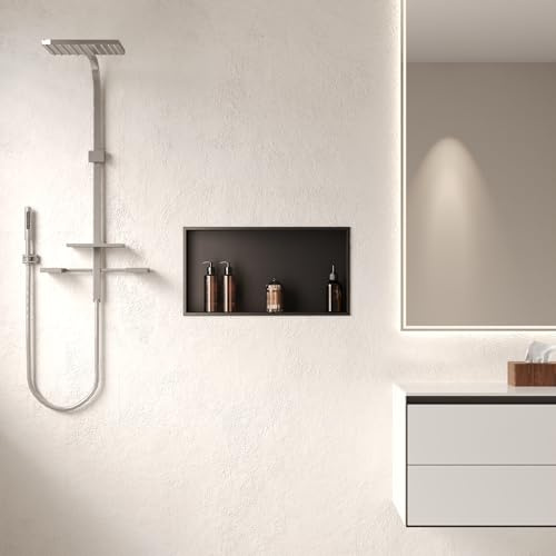 DeerValley Stainless Steel Shower Niche 12 X 24 Matte Black Single Shelf