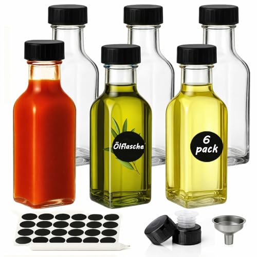WERTIOO Ölflasche 5oz/150ml, 6 Stück Olivenöl Flasche, Ölspender Glas, Essig und Ölflaschen set Perfekt zum Aufbewahren von Saucen und Getränken