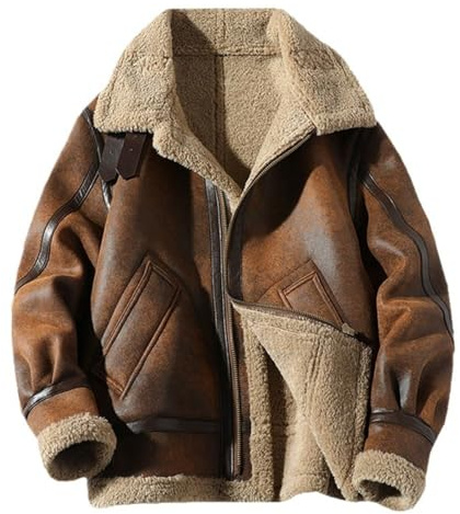LIOEUE Chaqueta De Trabajo Para Hombre Invierno - Abrigo De Lana Con Forro Polar - Chaqueta Gruesa De Piel Sintética (Marrón,XXL)
