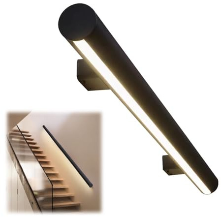 Zfmnoyev Treppengeländer-Set Mit Auf- Und Abwärtsbeleuchtung, Runde Treppenleuchten Aus Aluminium Mit Haltegriff, Beleuchtetes Treppengeländer Mit Sensor Für Villenflure(2 m/6.6 ft)