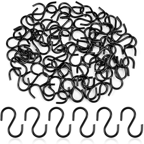 NISENTIA 60 Stück S Haken Klein, 2,6 cm Mini Haken zum Einhängen Schwarz Edelstahl Kleine Hängehaken Metallhaken Zum Einhängen Metal Hook für DIY Hängende Schmuck Pflanzen Lichter Schlüsselanhänger